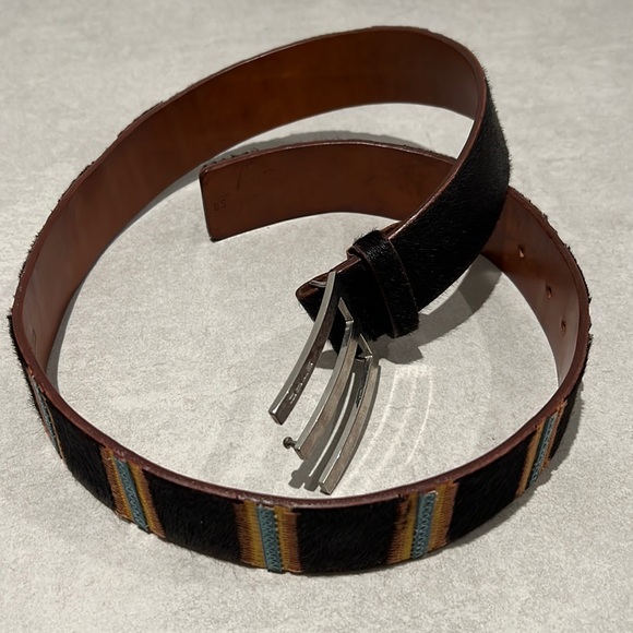Etro Other - ETRO Milano MEN brown Genuine LEATHER BELT WITH SILVER HARDWARE embroidery